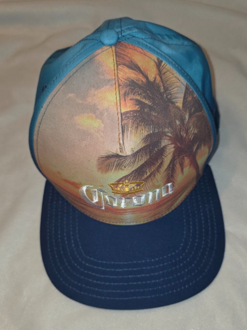 Corona Cap Hat Adjustable Strapback Sunset Palm Tree Tropical Blue Orange
